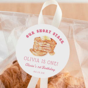 Girl Kurz Stack Pancake Frühstück Geburtstagsparty Runder Aufkleber