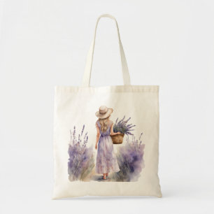 Girl-Lavendel-Feld Tragetasche