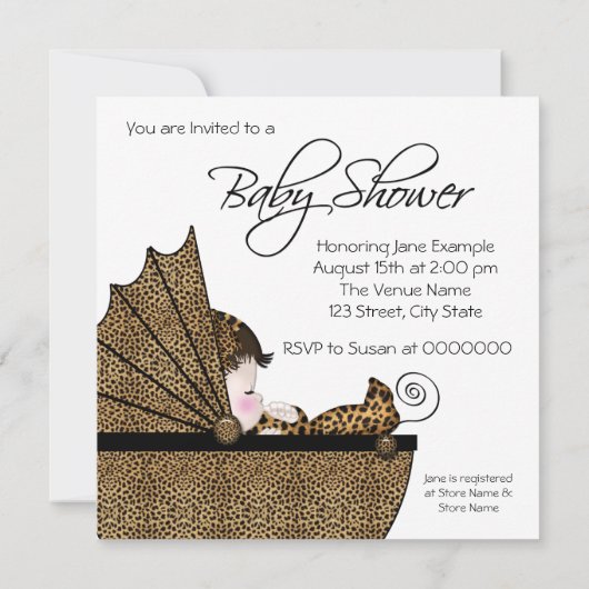 Girl Leopard Baby Shower Einladung (Rückseite)