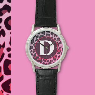 Girl Leopard Leo Muster Print Design Monogram Armbanduhr