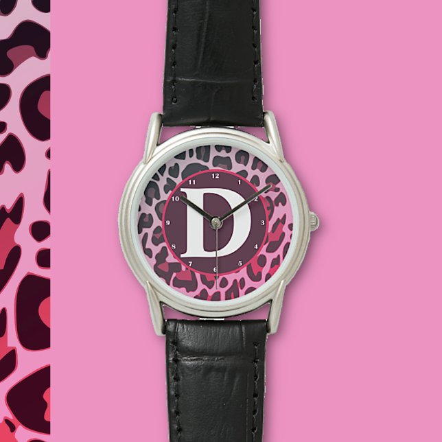 Girl Leopard Leo Muster Print Design Monogram Armbanduhr (Von Creator hochgeladen)