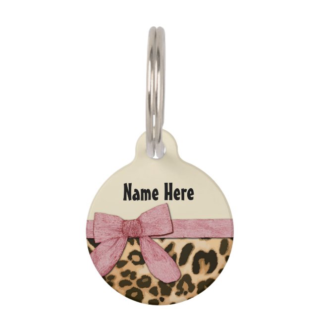 Girl Leopard Print Baby Pink Bow Tiernamensmarke (Vorderseite)