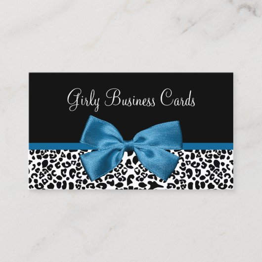 Girl Leopard Print Boutique Hübsch Blue Ribbon Visitenkarte (Vorderseite)