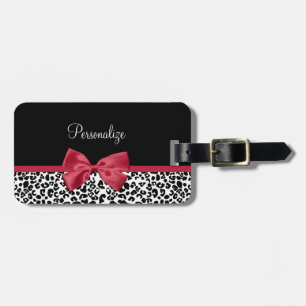 Girl Leopard Print Bright Red Ribbon mit Namen Gepäckanhänger