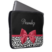 Girl Leopard Print Bright Red Ribbon mit Namen Laptopschutzhülle (Vorne Rechts)
