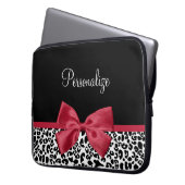 Girl Leopard Print Bright Red Ribbon mit Namen Laptopschutzhülle (Vorderseite Links)