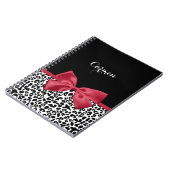 Girl Leopard Print Bright Red Ribbon mit Namen Notizblock (Linke Seite)
