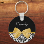 Girl Leopard Print Chic Gold Bow mit Namen Schlüsselanhänger (Vorderseite)