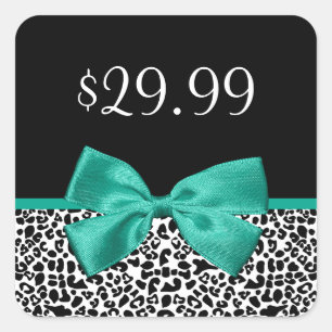 Girl Leopard Print Emerald Green Ribbon Preis-Tag Quadratischer Aufkleber