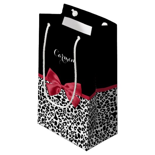 Girl Leopard Print helle rote Band mit Namen Kleine Geschenktüte (Vorderseite Schrägansicht)