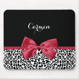 Girl Leopard Print helle rote Band mit Namen Mousepad