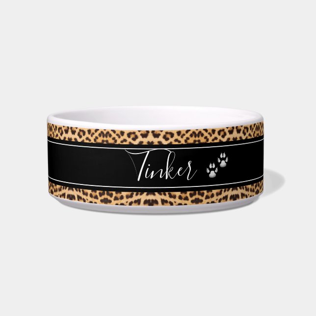 Girl Leopard Print Personalisiert Pet Napf (Vorderseite)