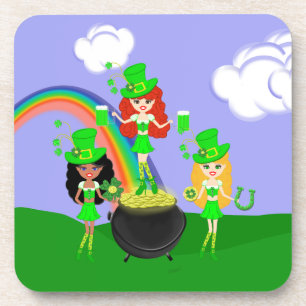 Girl Leprechauns Regenbogen und Gold Getränkeuntersetzer