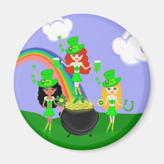 Girl Leprechauns Regenbogen und Gold Magnet (Vorne)