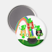 Girl Leprechauns Regenbogen und Gold Magnet (Vorderseite/Rückseite)