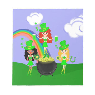 Girl Leprechauns Regenbogen und Gold Notizblock