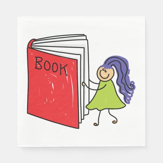 Girl Lesen eines Buchpapiers Napkins Serviette (Vorderseite)