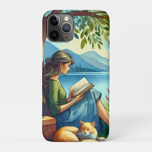 Girl Lesend a Book under a Tree with a Sleepy Cat Case-Mate iPhone Hülle (Rückseite)