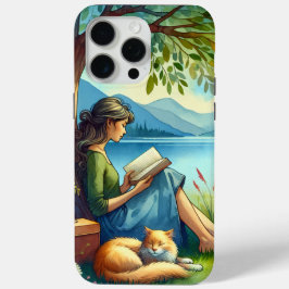 Girl Lesend a Book under a Tree with a Sleepy Cat Case-Mate iPhone Hülle