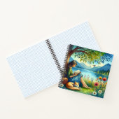 Girl Lesend a Book under a Tree with a Sleepy Cat Notizblock (Innenseite)