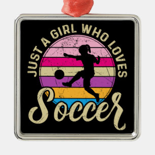 Girl Lieben Fußball Bunter Sonnenuntergang Ornament Aus Metall