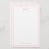 Girl Light Pink Bow and Stripes Border Briefpapier (Vorne/Hinten)