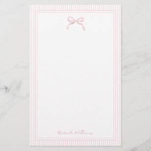 Girl Light Pink Bow and Stripes Border Briefpapier