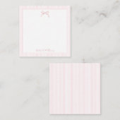Girl Light Pink Bow and Stripes Border Mitteilungskarte (Vorne/Hinten)