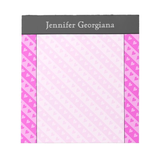 Girl Light Pink & Dark Pink Herzstreifenmuster Notizblock (Vorderseite)