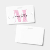 Girl Light Pink und White Polka Dot Monogramm Ausweis (Vorder- & Rückseite)