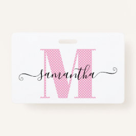 Girl Light Pink und White Polka Dot Monogramm Ausweis