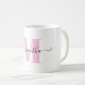 Girl Light Pink und White Polka Dot Monogramm Kaffeetasse (VorderseiteRechts)