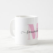 Girl Light Pink und White Polka Dot Monogramm Kaffeetasse (Vorderseite Links)