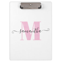 Girl Light Pink und White Polka Dot Monogramm Klemmbrett