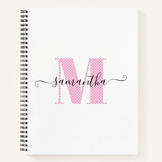 Girl Light Pink und White Polka Dot Monogramm Notizblock (Vorderseite)