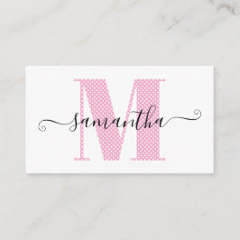 Girl Light Pink und White Polka Dot Monogramm Visitenkarte