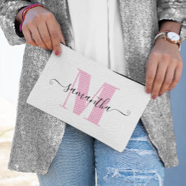 Girl Light Pink und White Polka Dot Monogramm Zubehörtasche