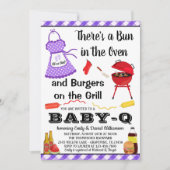 Girl Lila Barbecue Babydusche Einladung (Vorderseite)