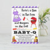 Girl Lila Barbecue Babydusche Einladung (Stehend Vorderseite)