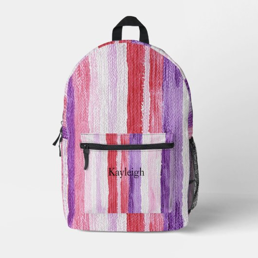 Girl Lila Blush Pink Rote Streifen Weihnachten Bedruckter Rucksack (Vorderseite)