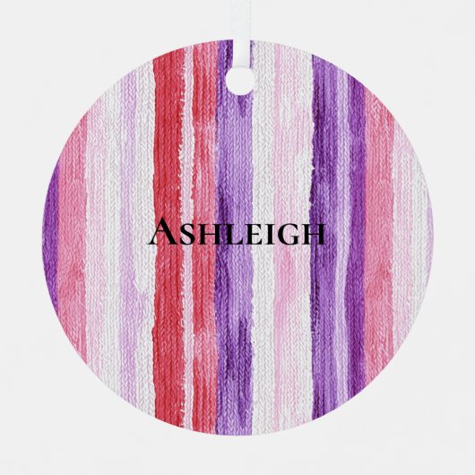 Girl Lila Blush Pink Rote Streifen Weihnachten Ornament Aus Metall (Vorderseite)