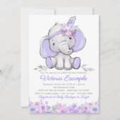 Girl Lila Boho Elephant Baby Shower Einladung (Vorderseite)