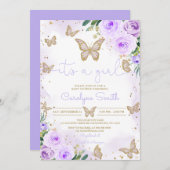 Girl Lila Butterfly Babydusche Einladung (Vorne/Hinten)