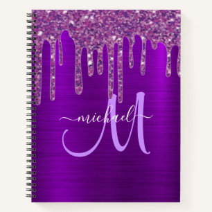 Girl Lila Dripping Glitzer Monogram Sketchbook Notizblock