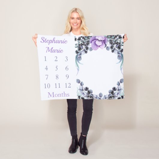 Girl Lila Floral Baby Girl Milestone Baby Fleecedecke (Beispiel)