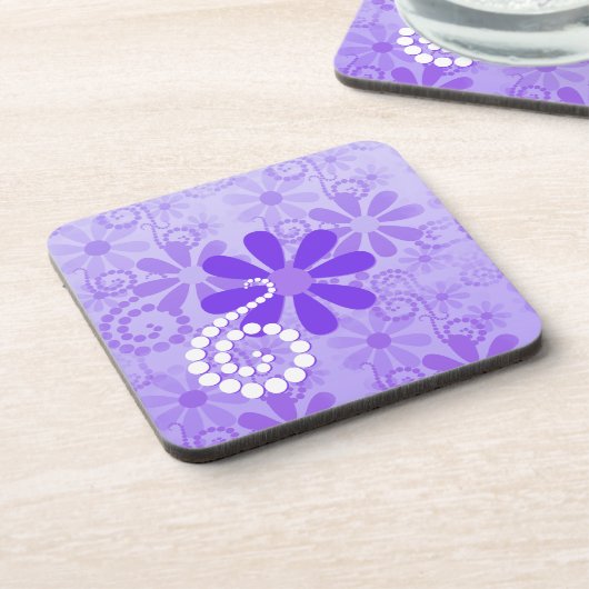 Girl Lila Floral Retro Blume Getränkeuntersetzer (Linke Seite)