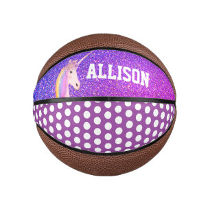 Girl Lila Glitzer Unicorn Kinder Personalisiert Mini Basketball