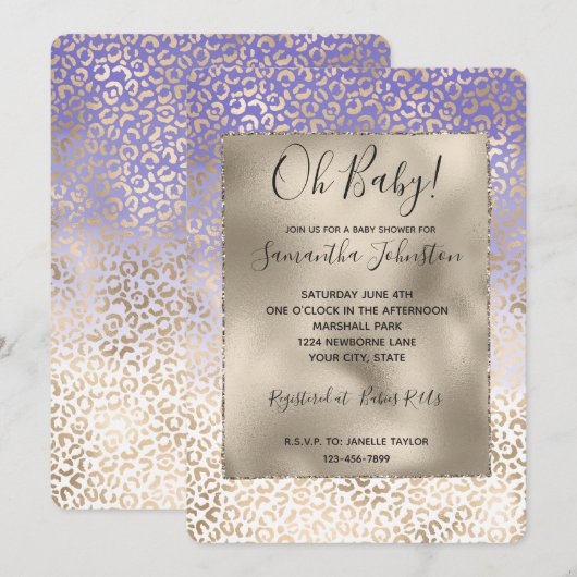 Girl Lila Gold Ombre Leopard Print Einladung (Vorne/Hinten)