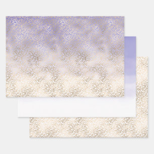 Girl Lila Gold Ombre Leopard Print Geschenkpapier Set