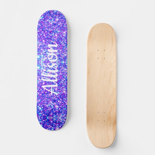 Girl-Lila Imitate Glitzer Personalisiert Name Skateboard (Vorderseite)